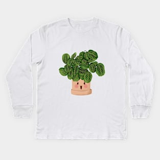 Cute Plant Illustration, Lemon Lime Prayer Plant - Maranta 2 Kids Long Sleeve T-Shirt